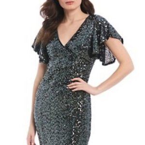 Marina Flutter-Sleeve Sequin Gown